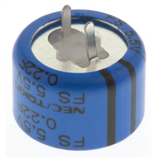 KEMET 0.22 F Electric Double Layer Supercapacitor, Through Hole Mount, 5.5V DC, Radial Terminal, FS0H224ZF