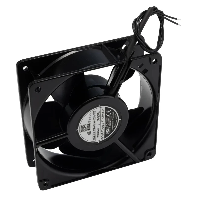 RS PRO Industrial AC Dual Ball Bearing Axial Fan 230V AC, 15 W, 186.9 m³/h Air Flow, IP44, 119.5 mm x 119.5 mm x 38.5 mm IP44
