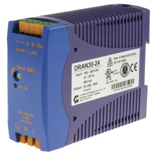 Chinfa DRAN30 Switch Mode DIN Rail Power Supply 264V AC Input 24V DC, 1.25A Output, 30W DRAN30