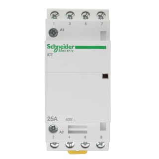 Schneider Electric ICT Contactor, 230V AC Coil, 4-Pole, 25 A, 1.6 W Power Rating, 4 NO Auxiliary Contacts, 400V AC A9C20834