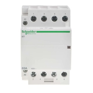 Schneider Electric iCT Contactor, 230V AC Coil, 4-Pole, 63 A Contact Current, 2.1 W Power Rating, 400V AC Contact Acti9