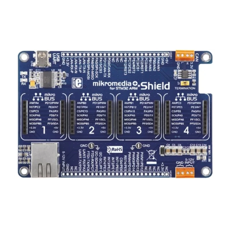 MikroElektronika Mikromedia Plus 109.22 mm Mikromedia Expansion Board With 4 MikroBUS Host Sockets for STM32 MIKROE-1417
