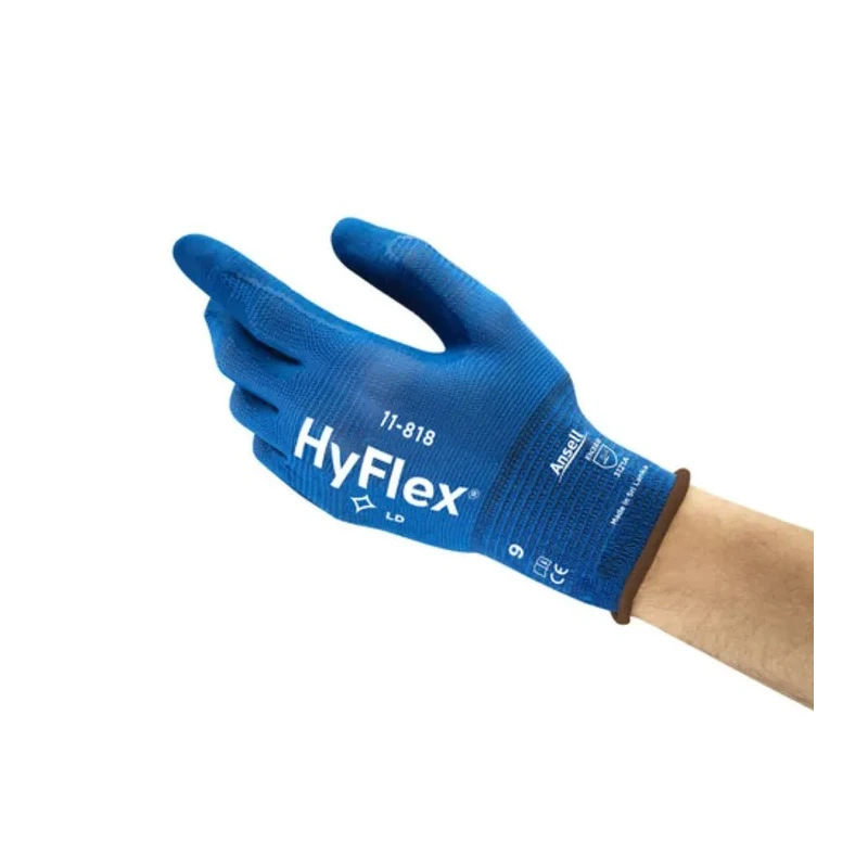 Ansell HyFlex 11-818 Blue Nylon Spandex Work Gloves Size 10 Nitrile Foam Coating 11818100