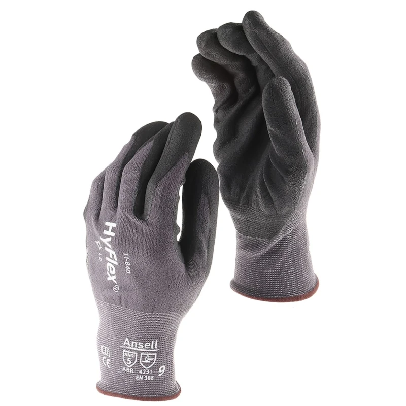 Ansell HyFlex 11-840 Grey Nylon Spandex Gloves Size 8 Nitrile Coating 11840080