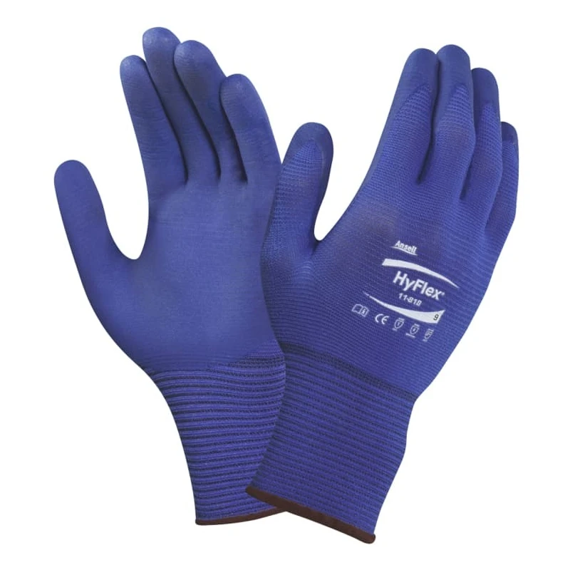 Ansell HyFlex 11-818 Blue Nylon Spandex Work Gloves Size 9 Nitrile Foam Coating 11818090