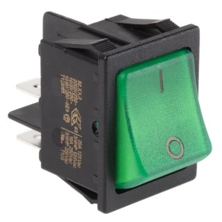 RS PRO Illuminated Double Pole Single Throw On-Off Rocker Switch Panel 20A, 250V AC, Green Actuator 793-2516