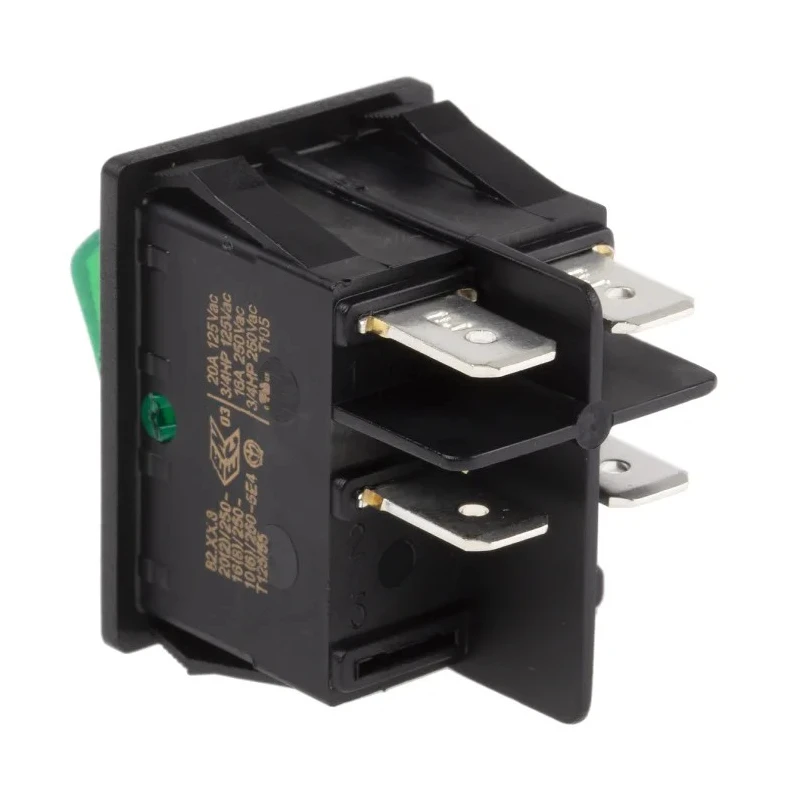 RS PRO Illuminated Double Pole Single Throw On-Off Rocker Switch Panel 20A, 250V AC, Green Actuator 793-2516