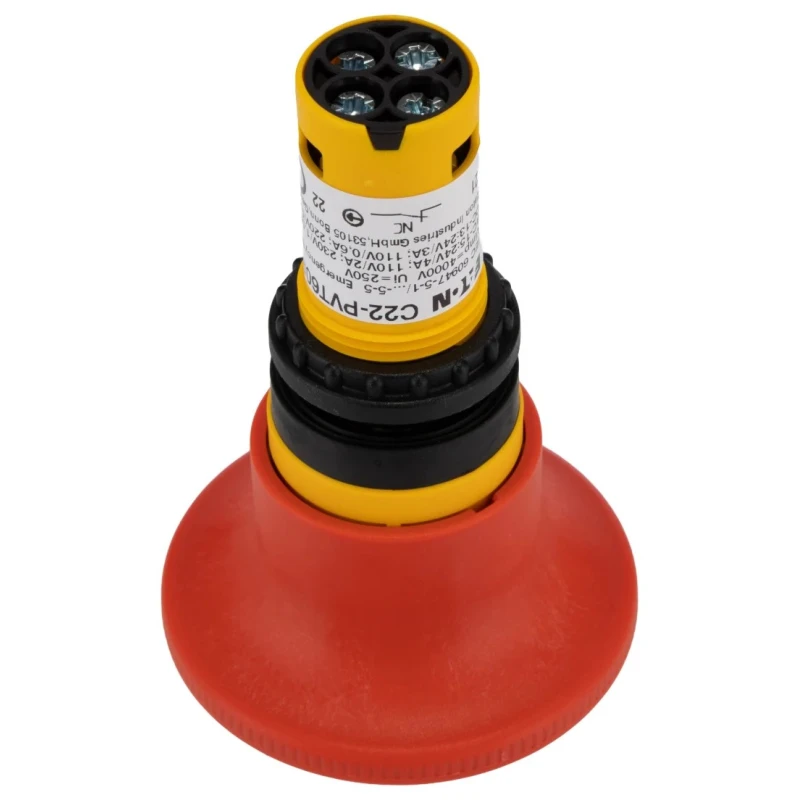 Eaton Emergency Stop Push Button Built-In 22.5 mm Cutout 2 NC Contacts Turn to Release IP67 IP69K C22-PVT