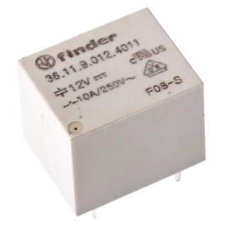 Finder Power Relay PCB Mount 12V DC Coil, 10A Switching Current, SPDT, Silver Alloy Contacts 36.11.9.012.4011