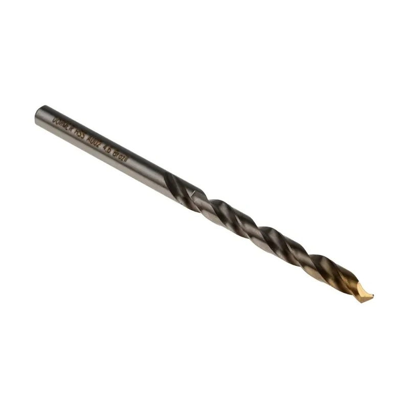 Dormer High Speed Steel Tin Drill Bit 4.6mm Shank, Titanium Nitride Coated, 80mm Overall Length, 118° Point Angle A0024.6