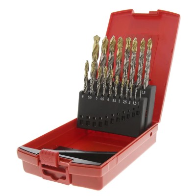 Dormer 19-Piece Twist Drill Bit Set for Multi-Material, 1 mm Min to 10 mm Max, High Speed Steel Tin Coated A095201