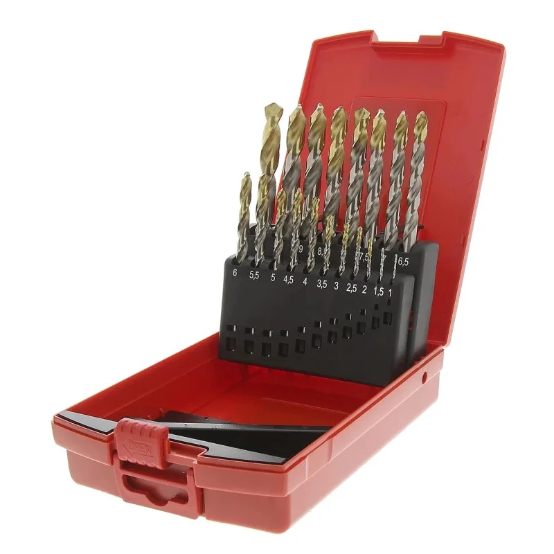 Dormer 19-Piece Twist Drill Bit Set for Multi-Material, 1 mm Min to 10 mm Max, High Speed Steel Tin Coated A095201