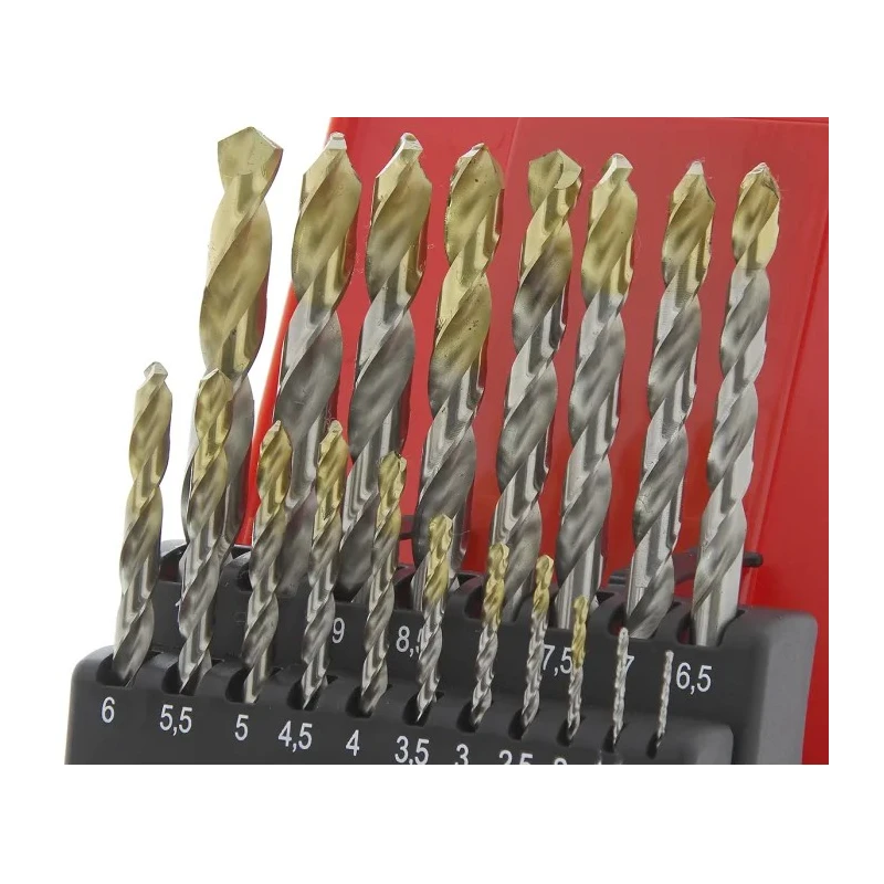 Dormer 19-Piece Twist Drill Bit Set for Multi-Material, 1 mm Min to 10 mm Max, High Speed Steel Tin Coated A095201