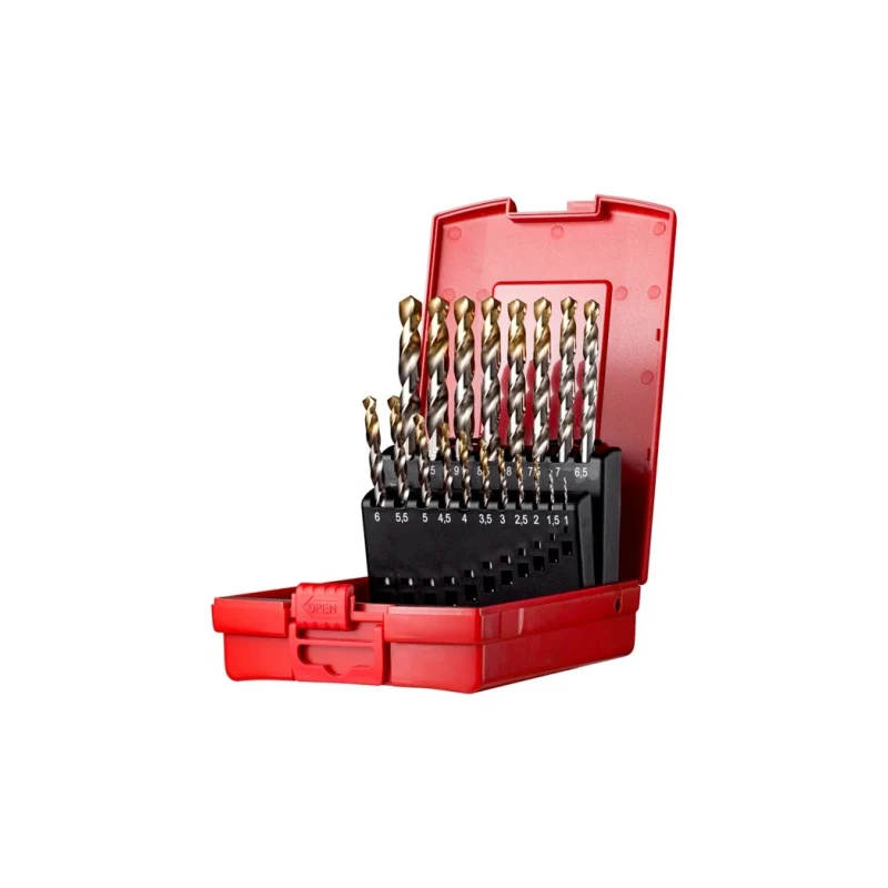 Dormer 19-Piece Twist Drill Bit Set for Multi-Material, 1 mm Min to 10 mm Max, High Speed Steel Tin Coated A095201