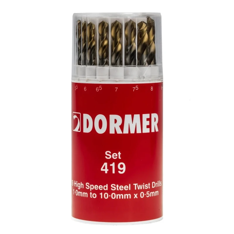 Dormer 19-Piece Multi-Material High Speed Steel Titanium Nitride Coated Twist Drill Bit Set 1 mm to 10 mm A094419