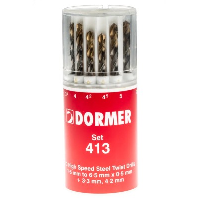 Dormer 13-Piece Multi-Material High Speed Steel Tin Twist Drill Bit Set, 1.5 mm to 6.5 mm A094413