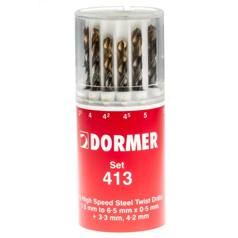 Dormer 13-Piece Multi-Material High Speed Steel Tin Twist Drill Bit Set, 1.5 mm to 6.5 mm A094413