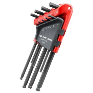 Facom 9 piece L Metric Hex Key Set Silicon Steel Polished Phosphate 1.5 - 8 mm Hex Ball End 83SH.JPAAPF