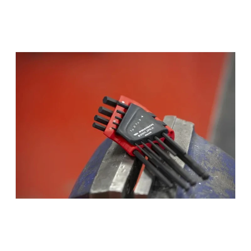 Facom 9 piece L Metric Hex Key Set Silicon Steel Polished Phosphate 1.5 - 8 mm Hex Ball End 83SH.JPAAPF