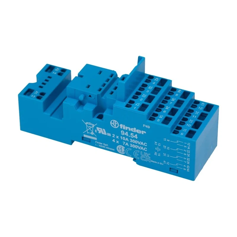Finder 11 Way 250V AC DIN Rail Relay Socket for Use with 55.32 - 55.34 Series Relays and 85.04 Series Timers 94.54SMA