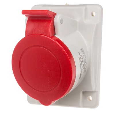 Scame Heavy Duty Panel Mount Power Connector 16A 415V IP44 Red 3P+PE Optima 