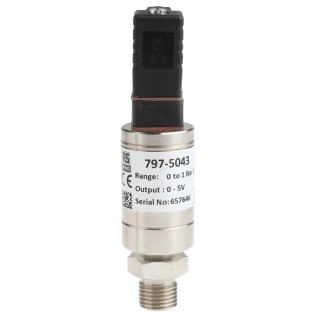 RS PRO Industrial Voltage Output Pressure Sensor, Gauge Reading, 0 bar Min, 1 bar Max, Stainless Steel Housing 797-5043