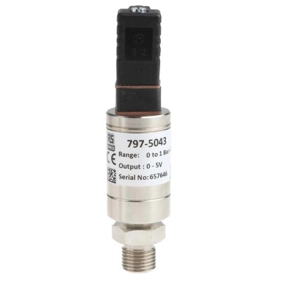 RS PRO Industrial Voltage Output Pressure Sensor, Gauge Reading, 0 bar Min, 1 bar Max, Stainless Steel Housing 797-5043