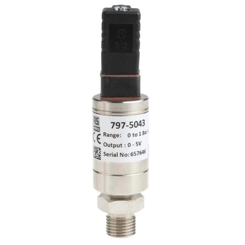 RS PRO Industrial Voltage Output Pressure Sensor, Gauge Reading, 0 bar Min, 1 bar Max, Stainless Steel Housing 797-5043