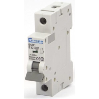 Europa Miniature Circuit Breaker 1-Pole 32A Type B 240V AC 6kA Breaking Capacity EUB1