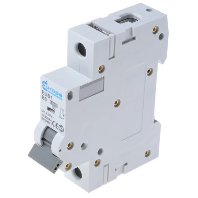 Europa Miniature Circuit Breaker, 1-Pole, 6A, Type B Tripping, 240V AC, 6 kA Breaking Capacity EUB1
