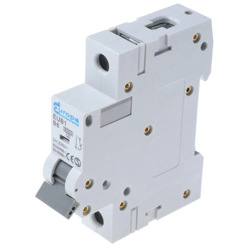 Europa Miniature Circuit Breaker, 1-Pole, 6A, Type B Tripping, 240V AC, 6 kA Breaking Capacity EUB1