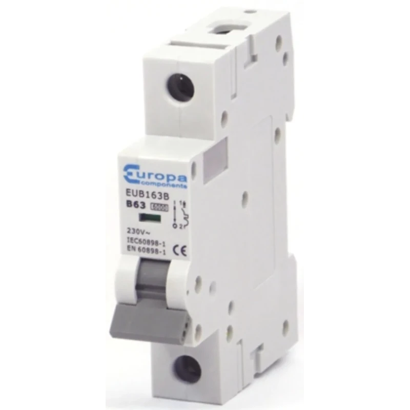 Europa Miniature Circuit Breaker 1-Pole, 63A, Type B, 240V AC, 6 kA Breaking Capacity EUB1