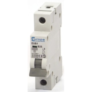 Europa Miniature Circuit Breaker 1-Pole 25A Type B 240V AC 6kA Breaking Capacity EUB1