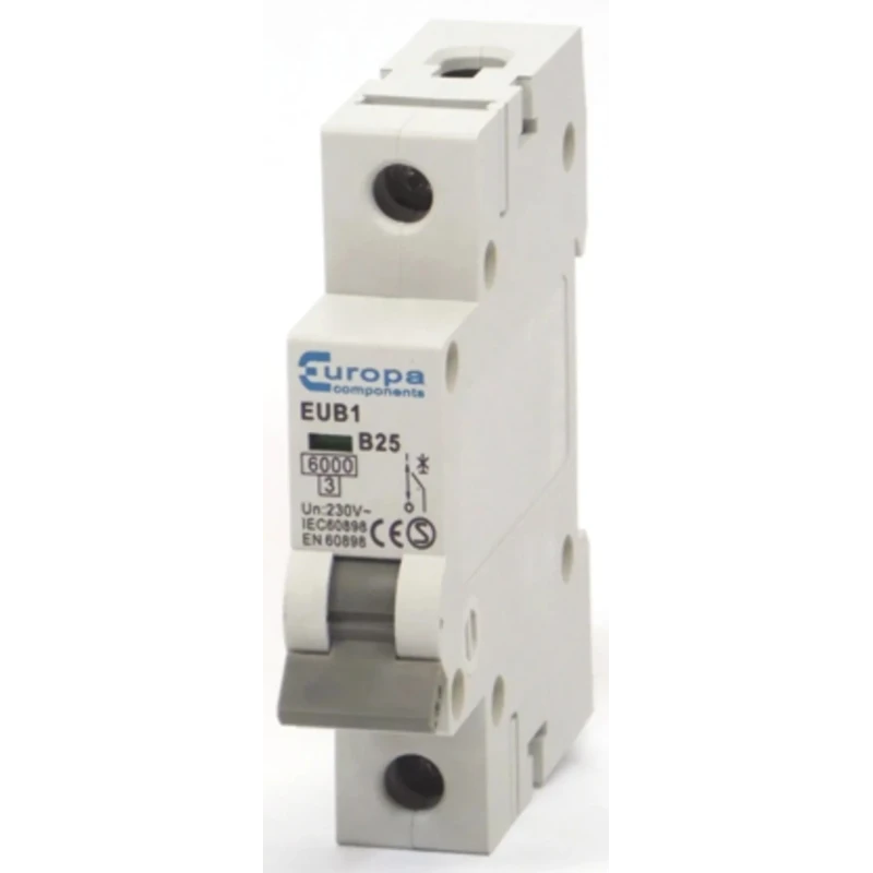 Europa Miniature Circuit Breaker 1-Pole 25A Type B 240V AC 6kA Breaking Capacity EUB1