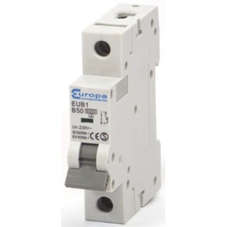Europa Miniature Circuit Breaker 1-Pole 50A Type B 240V AC 6 kA Breaking Capacity EUB1