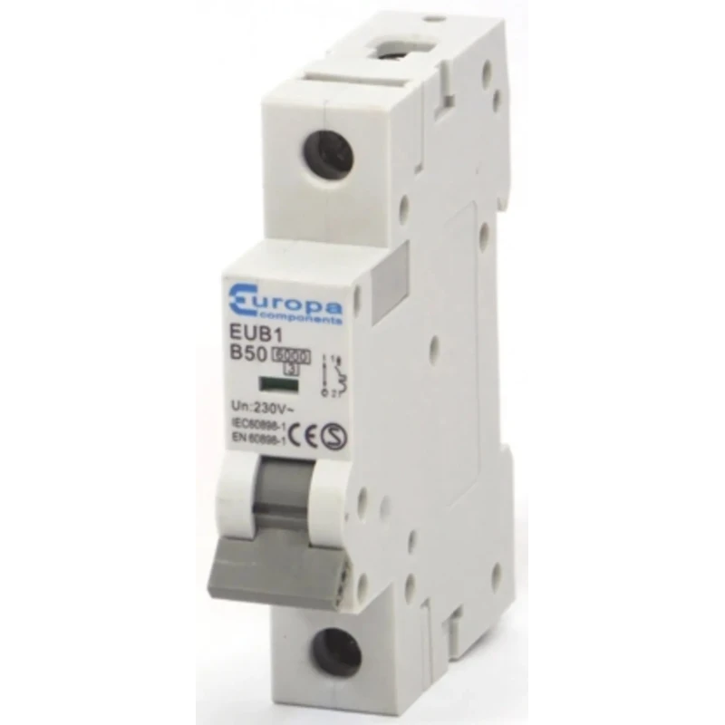 Europa Miniature Circuit Breaker 1-Pole 50A Type B 240V AC 6 kA Breaking Capacity EUB1