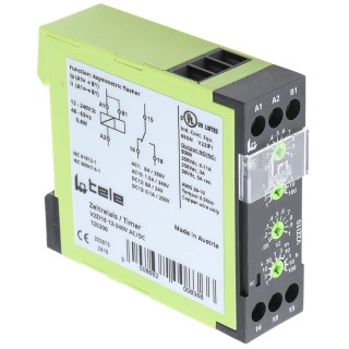 Tele V2ZI10 Series Multifunction DIN Rail Timer Relay, 1-Contact, 12-240 V AC/DC, SPDT, IP40, 0.05 to 100 h Range V2ZI10