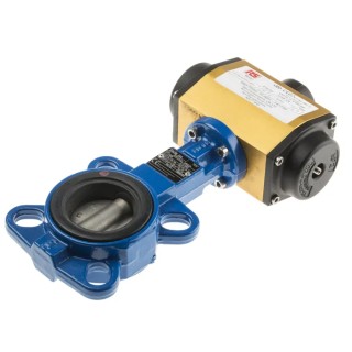 RS PRO Pneumatic Actuated Butterfly Valve Wafer/Lugged, 16 bar, Cast Iron Body, Stainless Steel Disc, Double Acting 799-8793