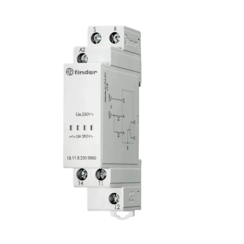 Finder DIN Rail Power Relay 230V AC Coil Voltage 12A Switching Current SPDT Contact Configuration 13.11.8.230.0000