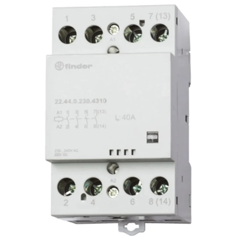 Finder 4-Pole Contactor with 120V AC Coil, 40A Contact Current, DIN Rail Mount, Series 22 22.44.0.120.4610