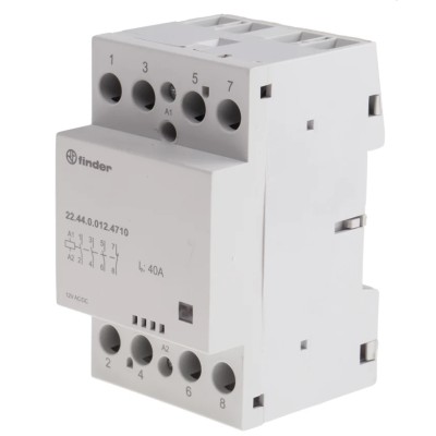 Finder 12V AC/DC Coil, 4-Pole, 40A, 6 VA, 3 NO/1 NC Contactor, 400V AC, 480V AC 22.44.0.012.4710