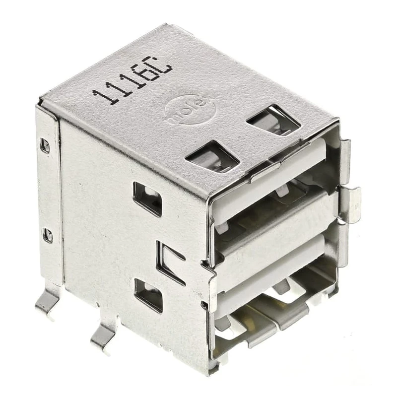 Molex Right Angle Through Hole Female 2 Port USB Type A Connector USB 2.0 67298-4090
