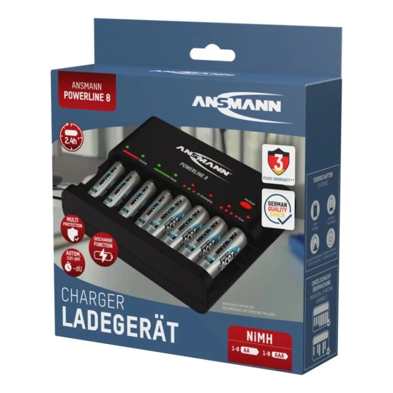Ansmann Powerline 8 Traveller Battery Charger For 12V NiCd NiMH 500mA AA AAA Worldwide Plug 1001-0006-01