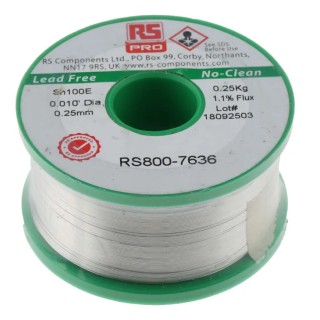 RS PRO Lead Free Solder Wire 0.25 mm Diameter 228 °C Melting Point 250g 800-7636