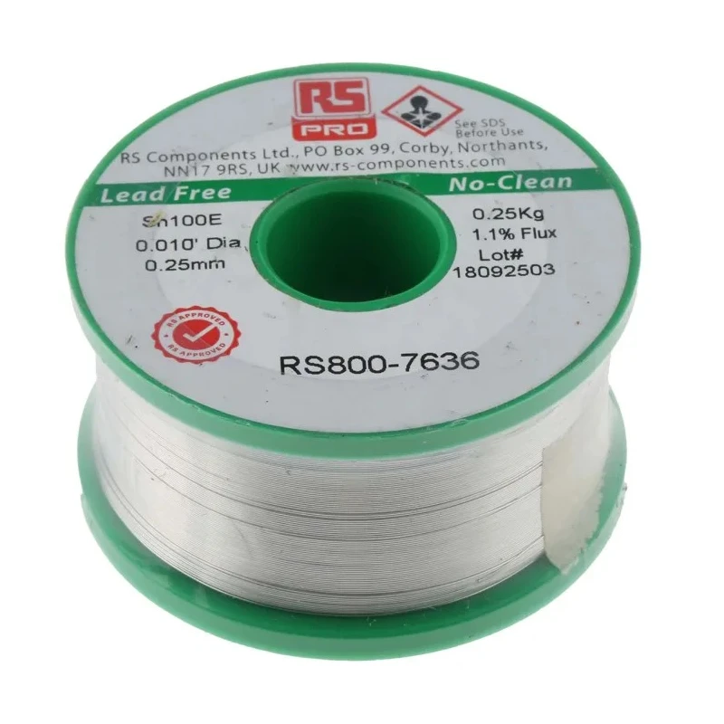 RS PRO Lead Free Solder Wire 0.25 mm Diameter 228 °C Melting Point 250g 800-7636