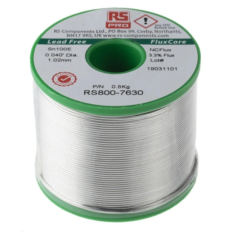 RS PRO Lead Free Solder Wire 1.02 mm Diameter, 228°C Melting Point, Rosin Based Flux, 500g Reel 800-7630