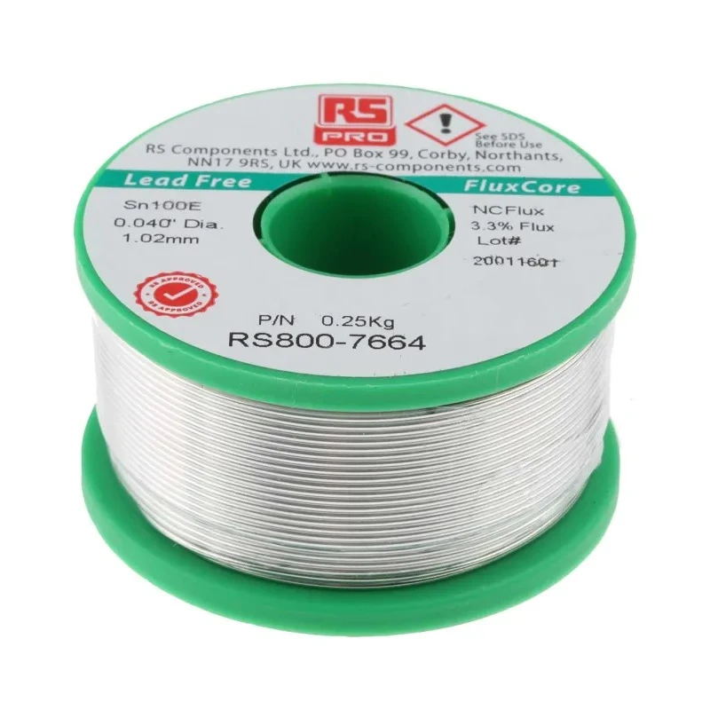 RS PRO Lead Free Solder Wire 1.01 mm Diameter, 228 °C Melting Point, Rosin Based Flux 250g 800-7664