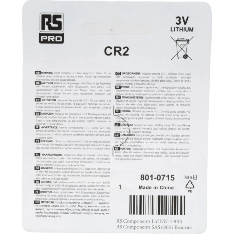 RS PRO 3 V Lithium Manganese Dioxide Camera Battery 1 Ah 15.1 mm CR15H270