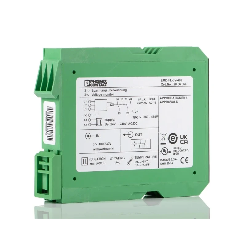 Phoenix Contact Monitoring Relay 3 Phase DPDT DIN Rail 230V AC 24 V DC 2866064