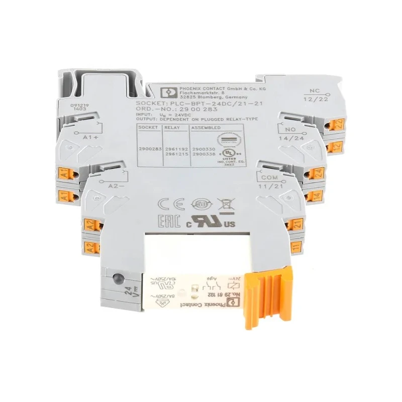 Phoenix Contact Interface Relay Module PLC-RPT- 24DC/21-21, DIN Rail Mount, 24V DC Coil, DPDT, 18mA Coil Current 2900330